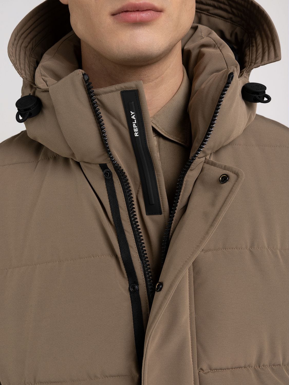 Men's short hooded zippered best sale quilted cotton twill jacket