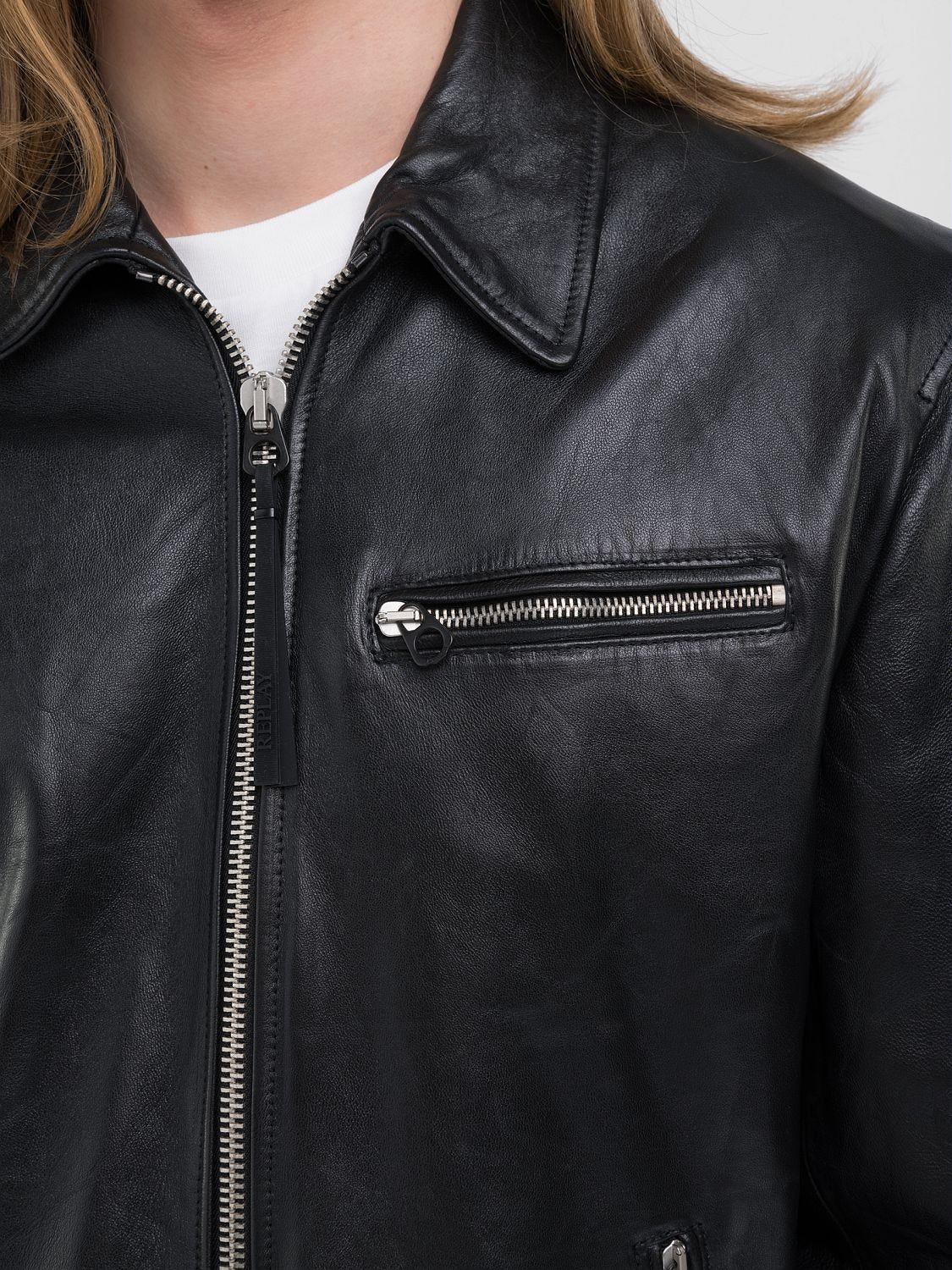 Replay leather jacket mens top