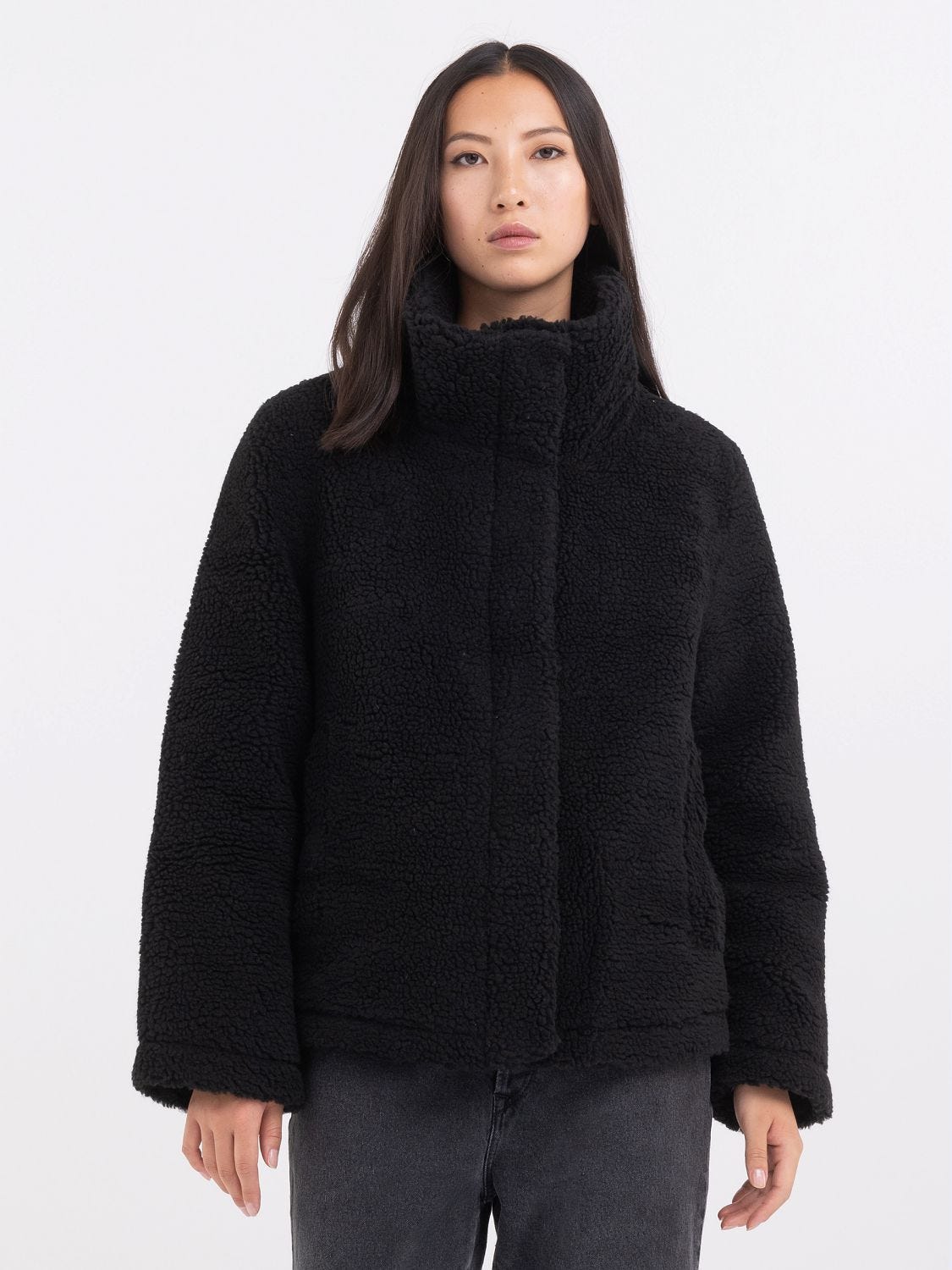 Padded short jacket in shearling