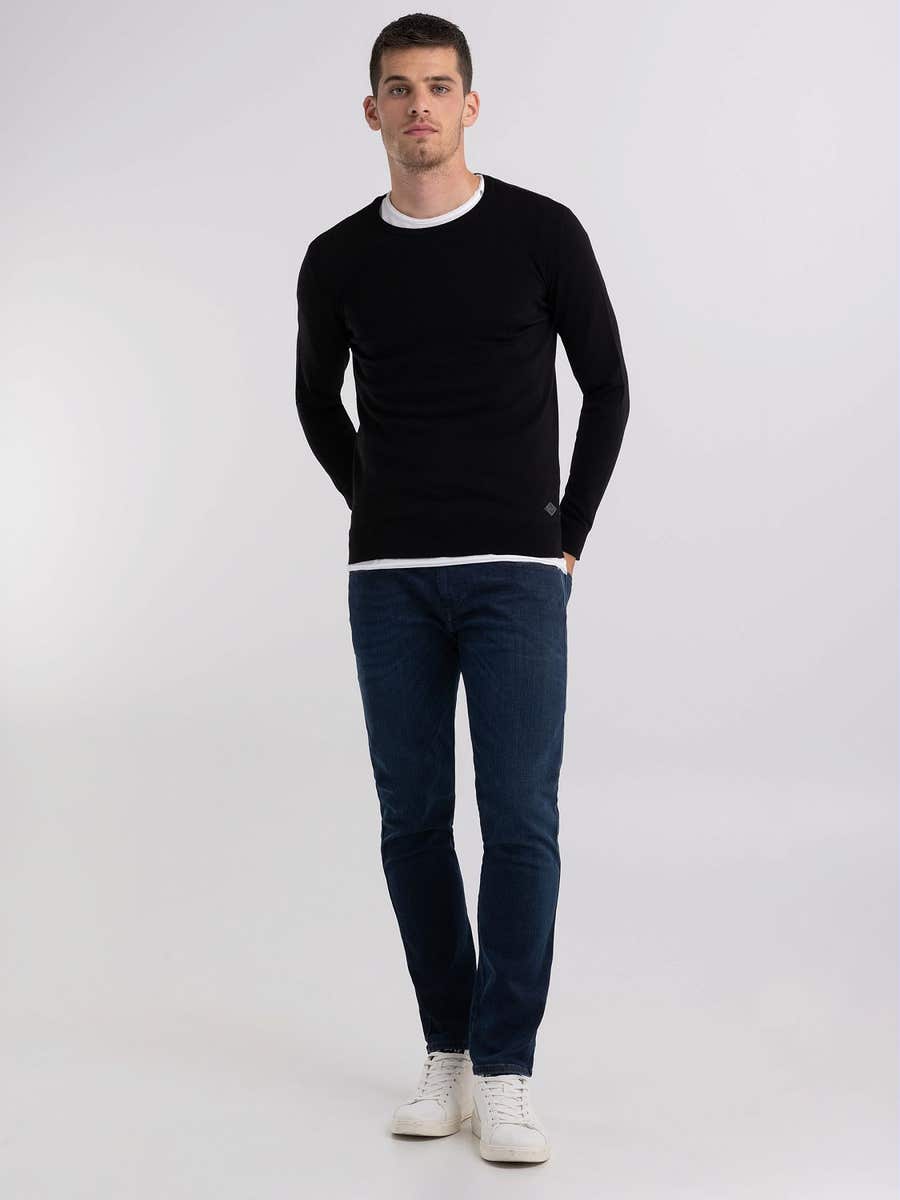 REPLAY Crewneck sweater in Merino wool UK3080.000.G22734 BLACK 1