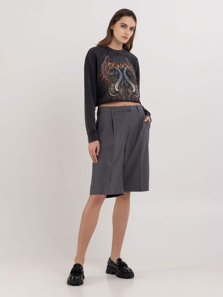 REPLAY Destroyed cropped sweatshirt with print W3107 .000.23598LM BLACKBOARD 1