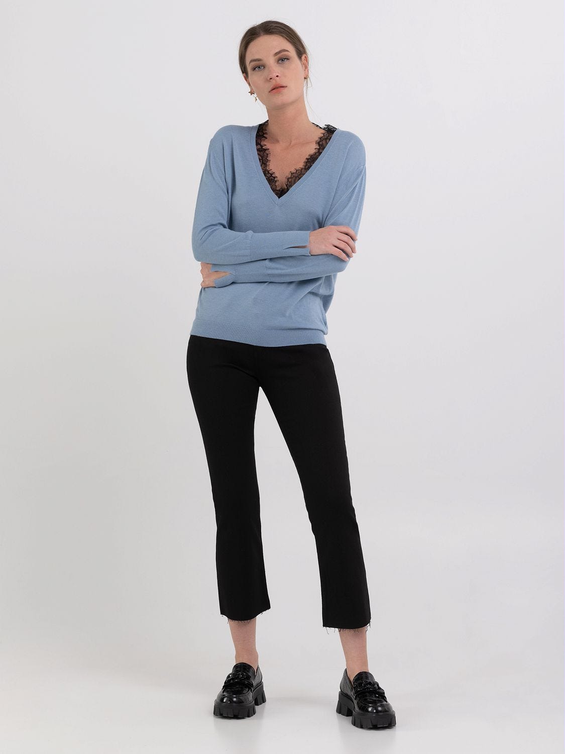 Lace neck sweater top