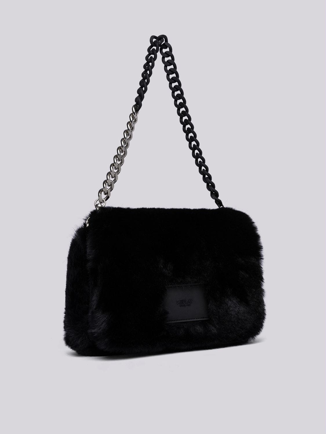 Black fluffy shoulder bag store