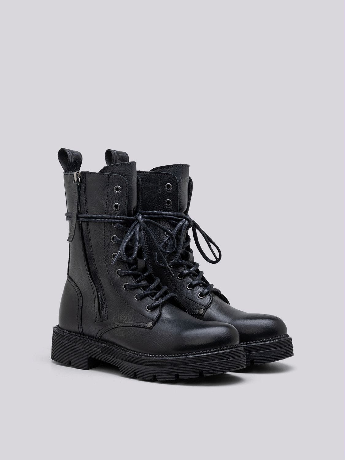 Black lace up biker boots deals