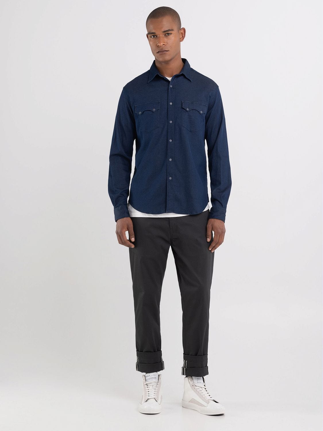 Denim navy blue shirt cheap