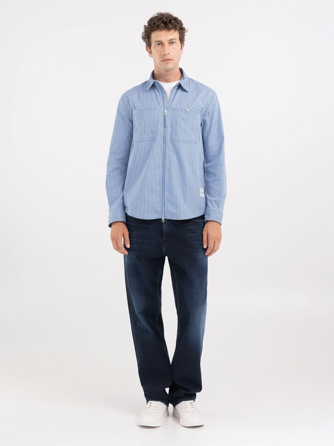 Striped denim best sale shirt
