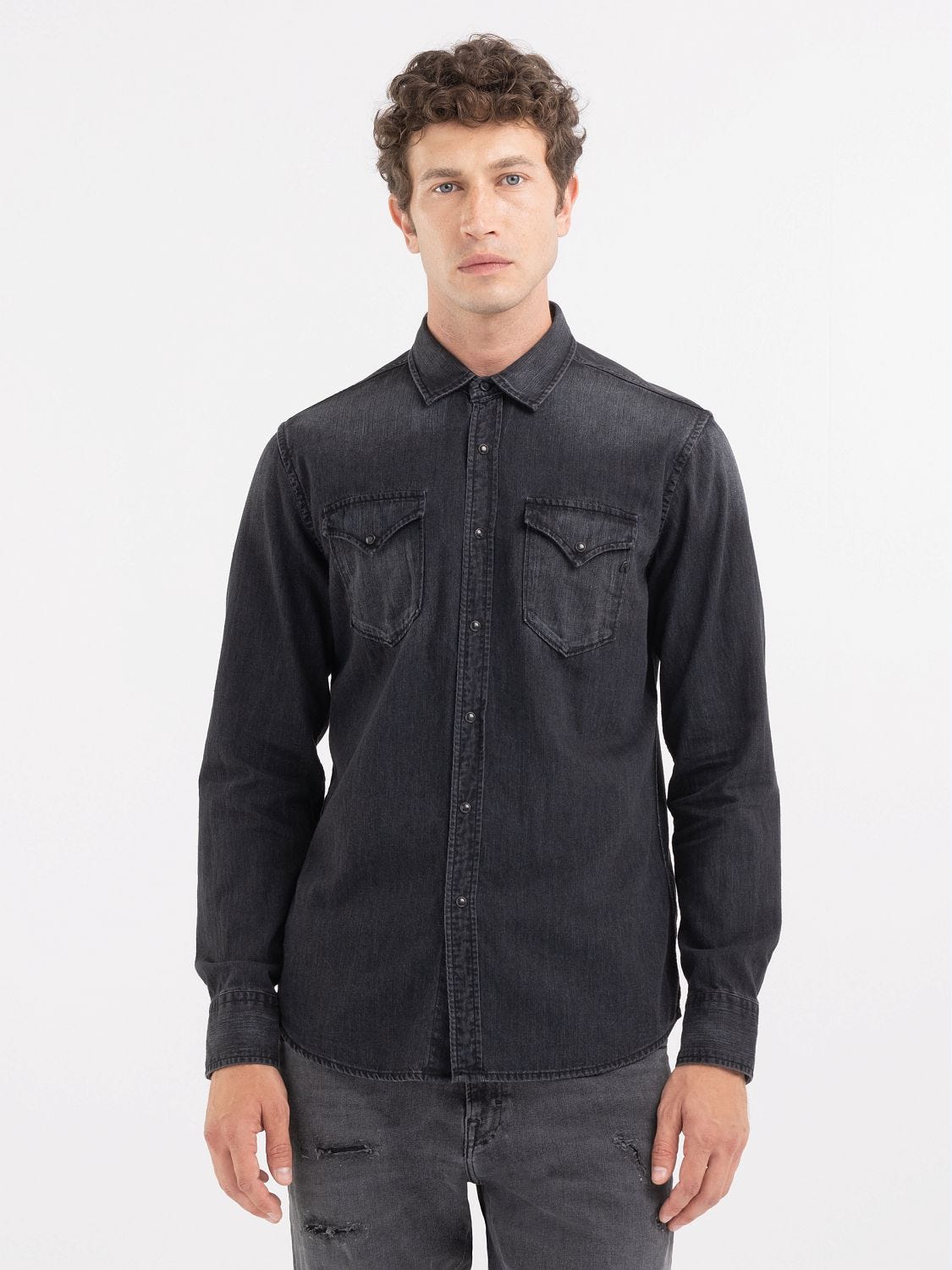 Black denim shirt for mens discount