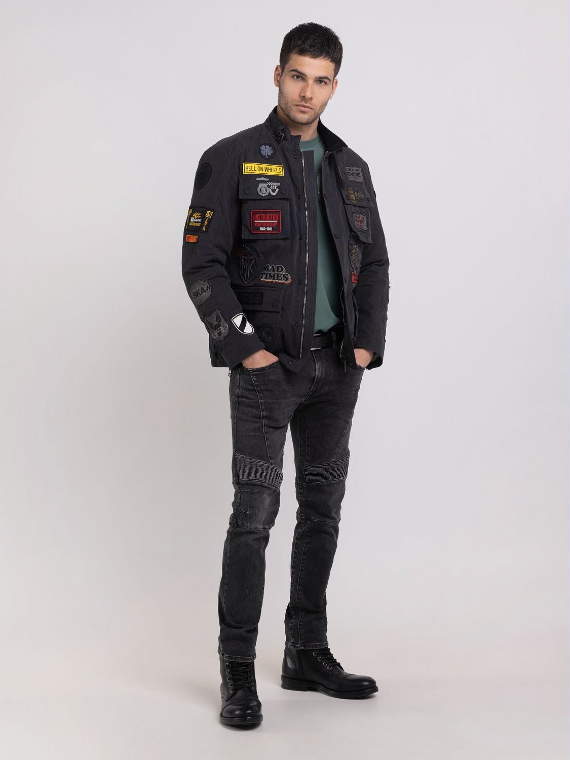 Biker jacket in waxed nylon