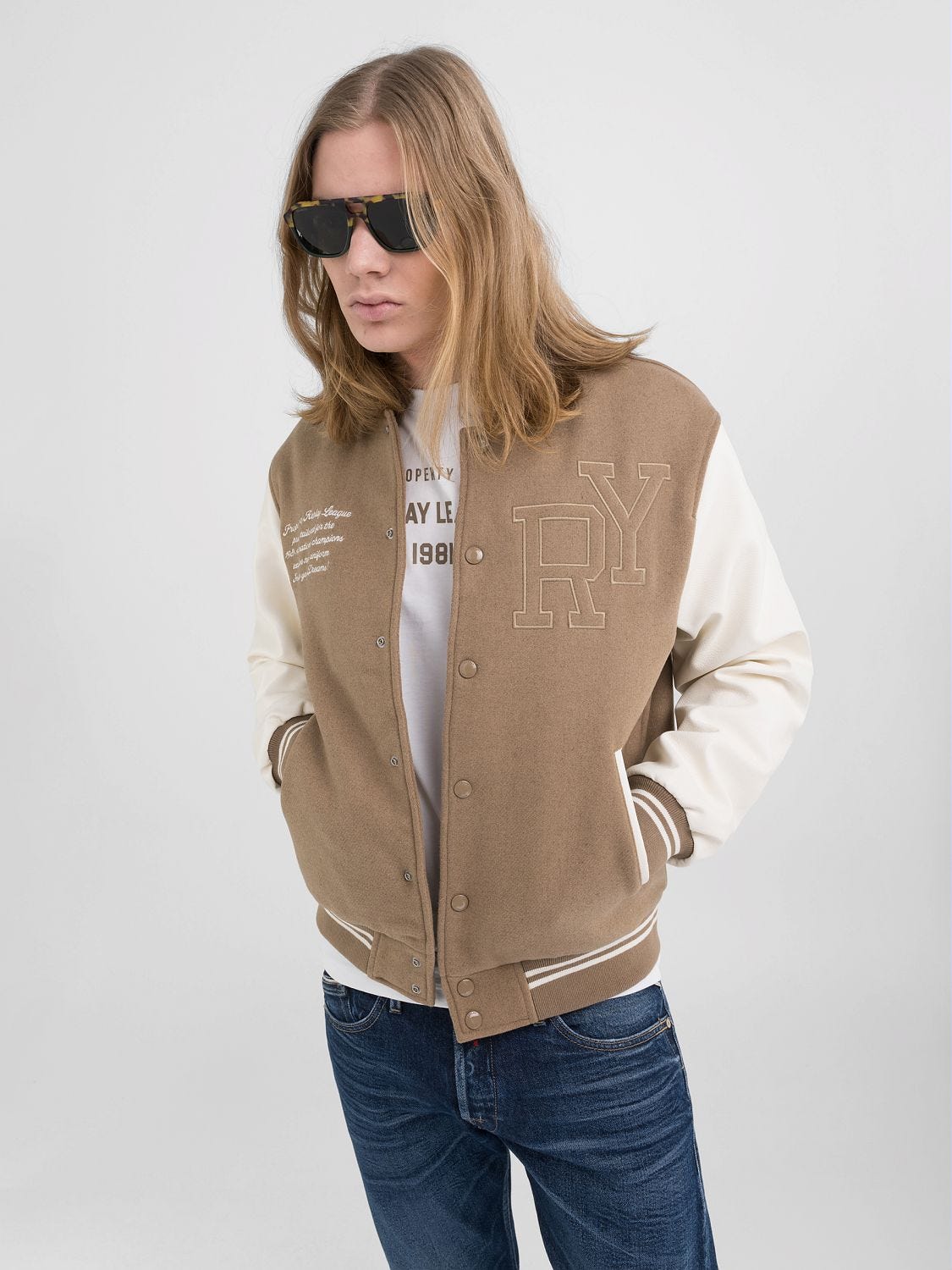 Beige varsity jacket 2025