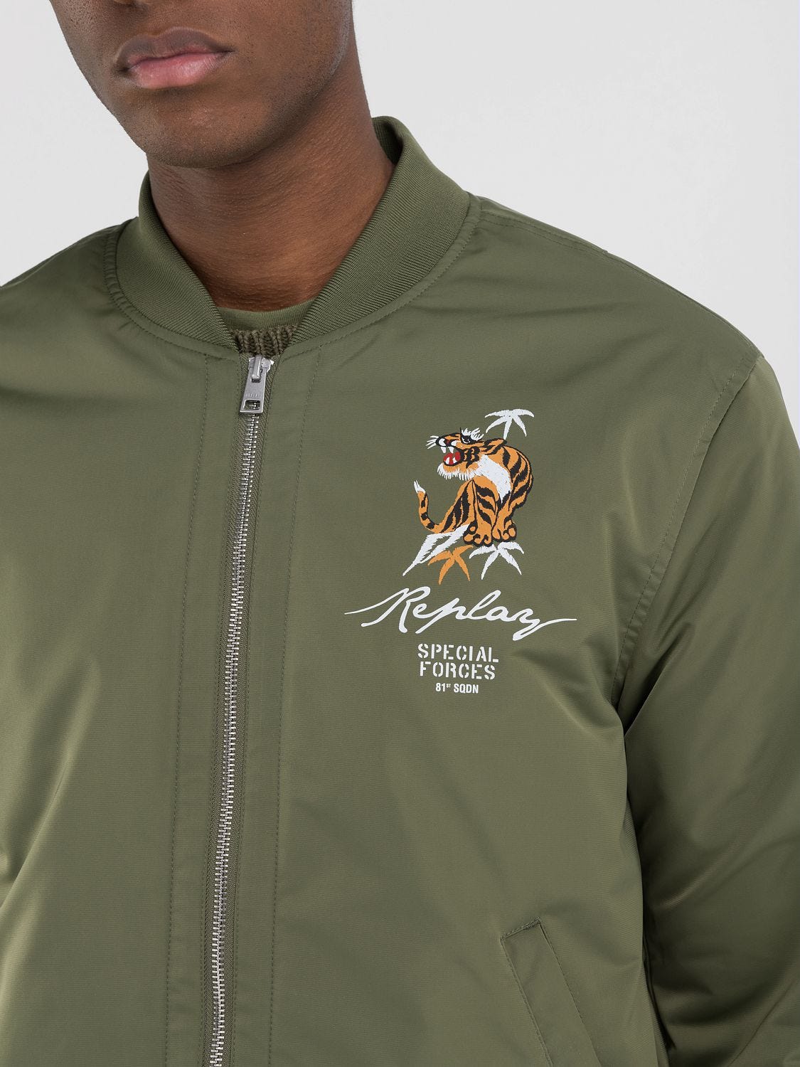 Poly Satin Bomber Jacket with Tiger