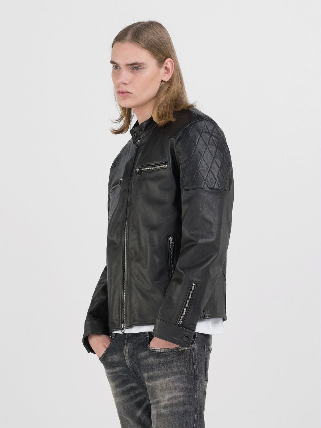 Black leather biker jacket clearance