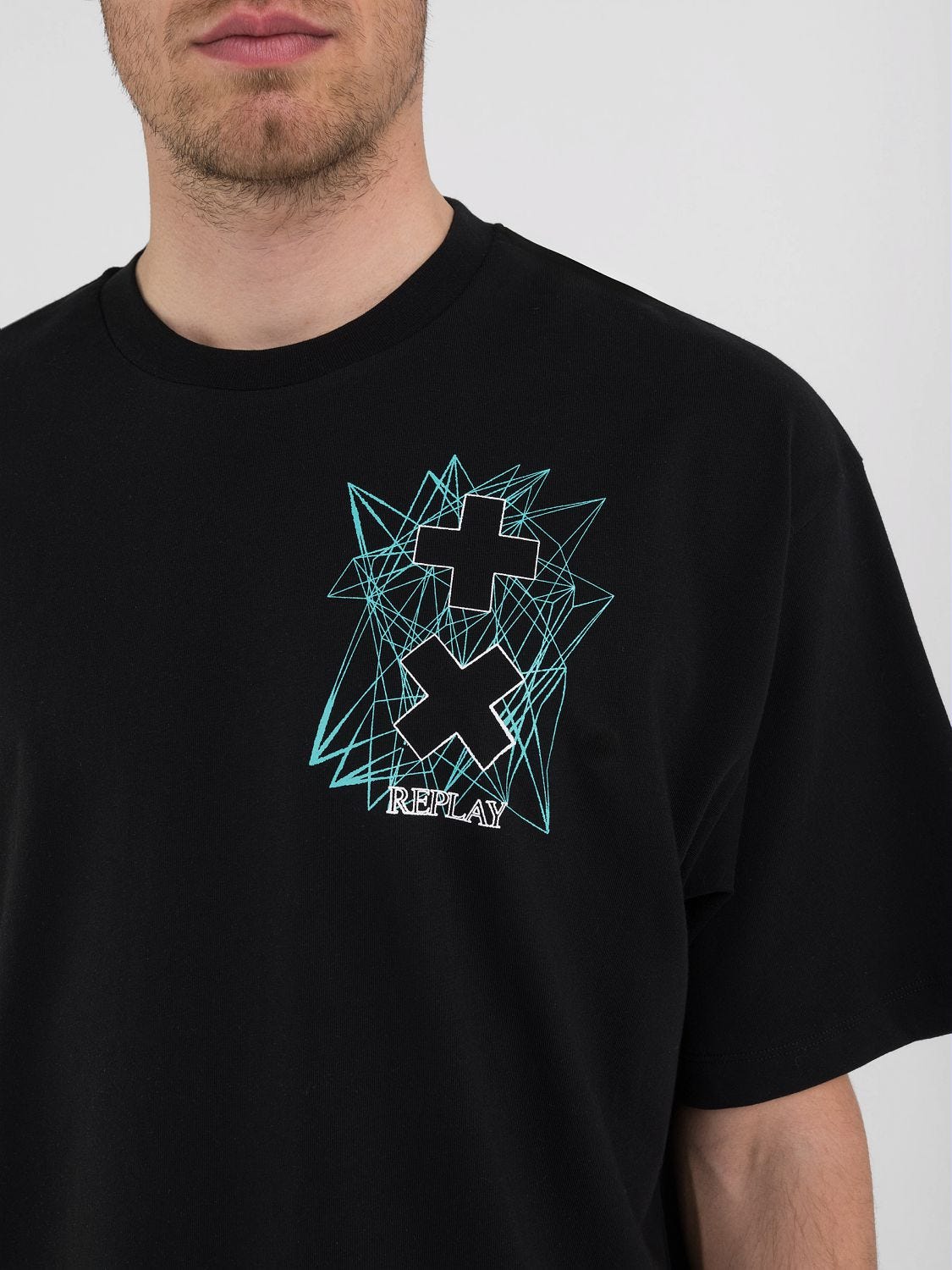 Hardwired Crew Neck T Shirt with Replay X Martin Garrix Graphic Print Front and Back
