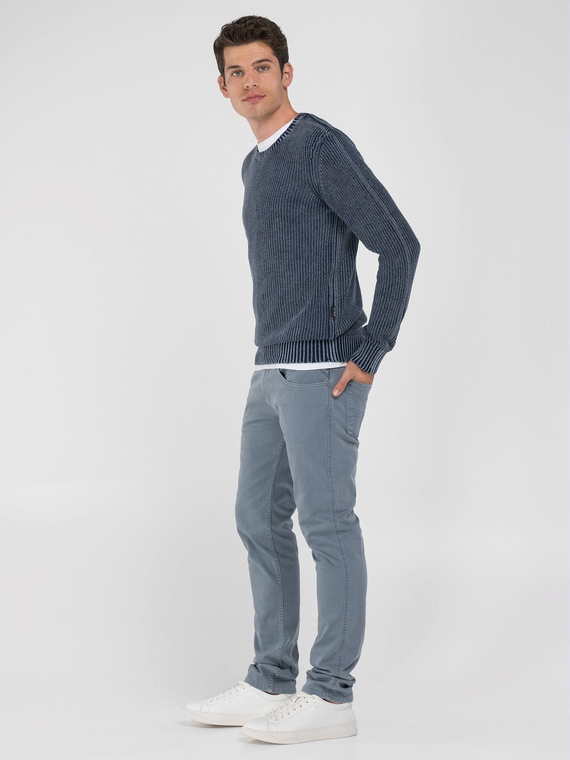 Crew Neck Crinkled Cotton Sweater