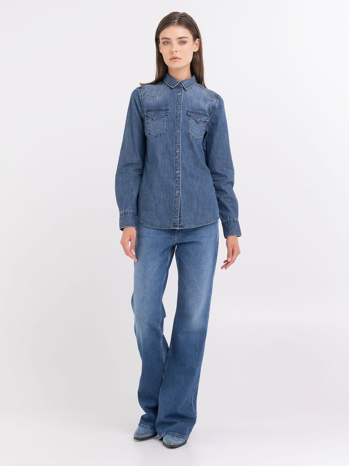 Replay grey denim hotsell shirt
