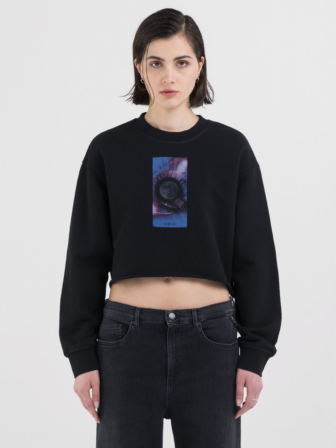 Cropped Sweatshirt with Multi Coloured Print
