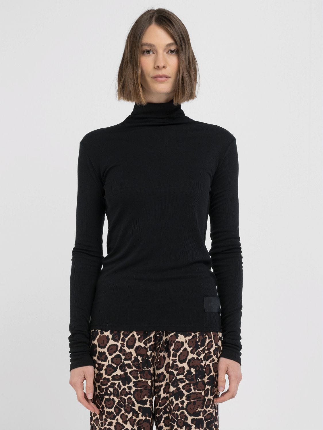 Slim Fit T Shirt with Long Sleeves and High Neck