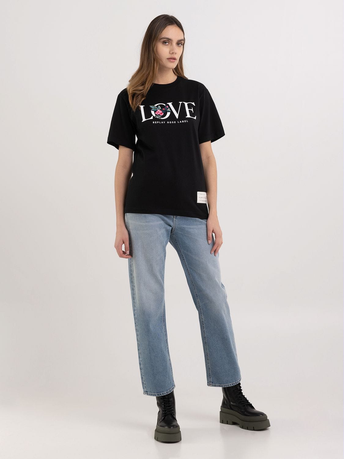 T shirt with print and embroidery