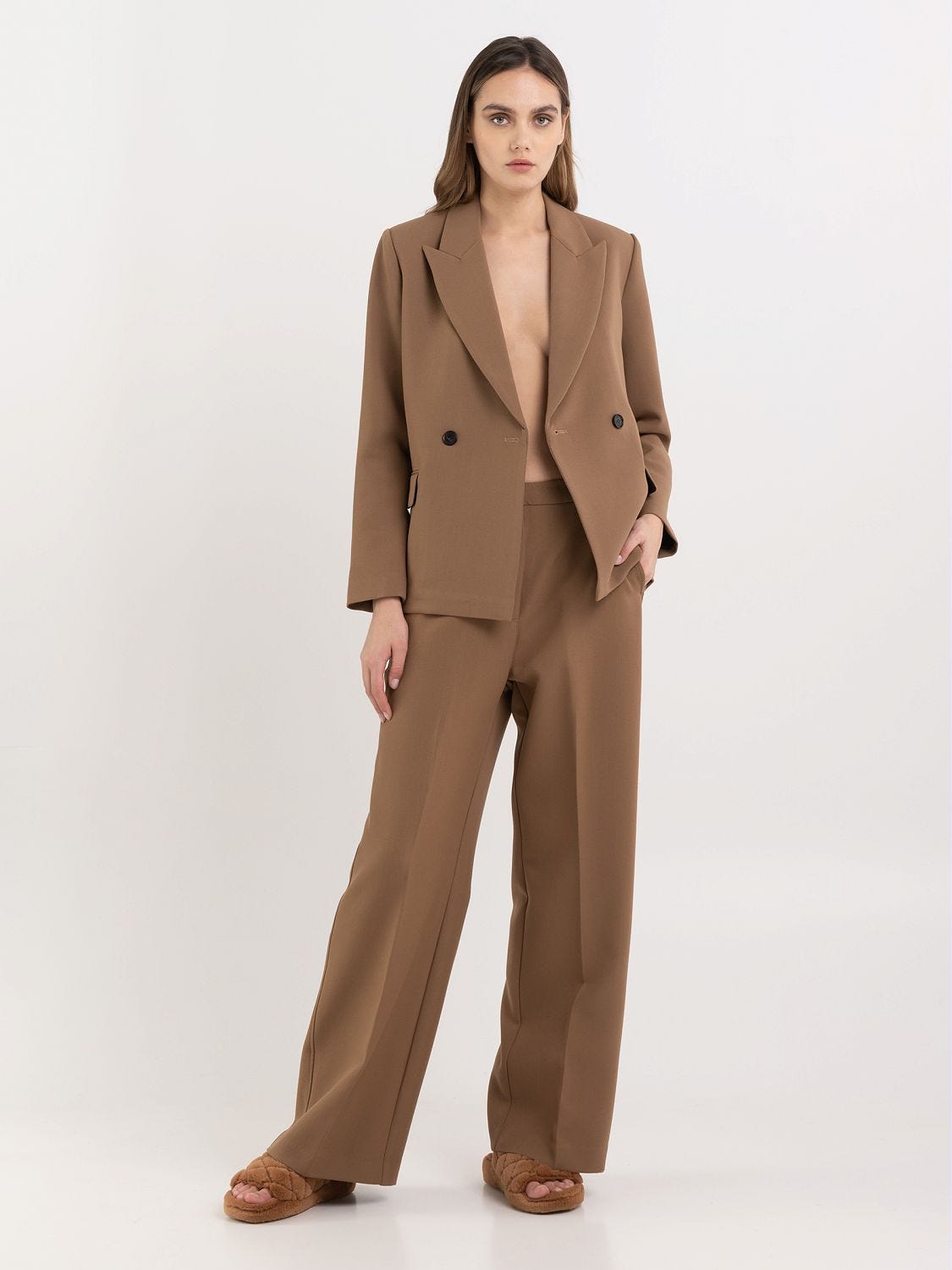 Khaki double breasted blazer shop