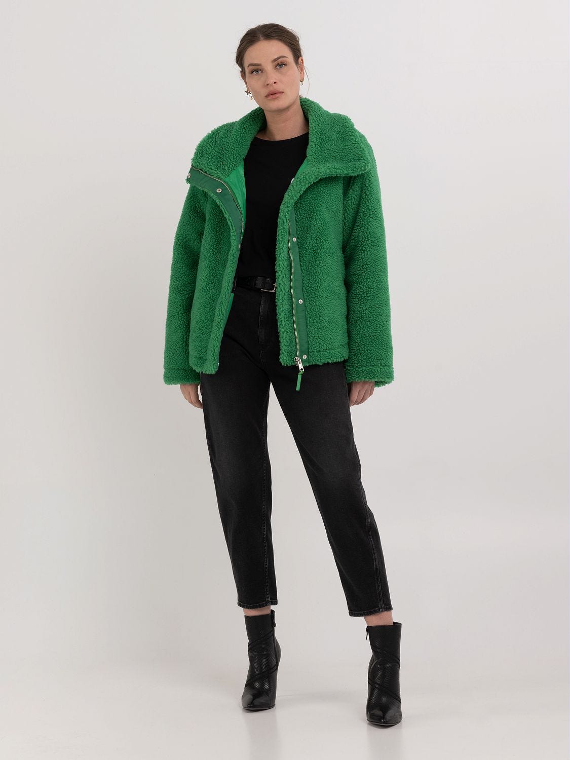 Zara green cheap faux shearling coat