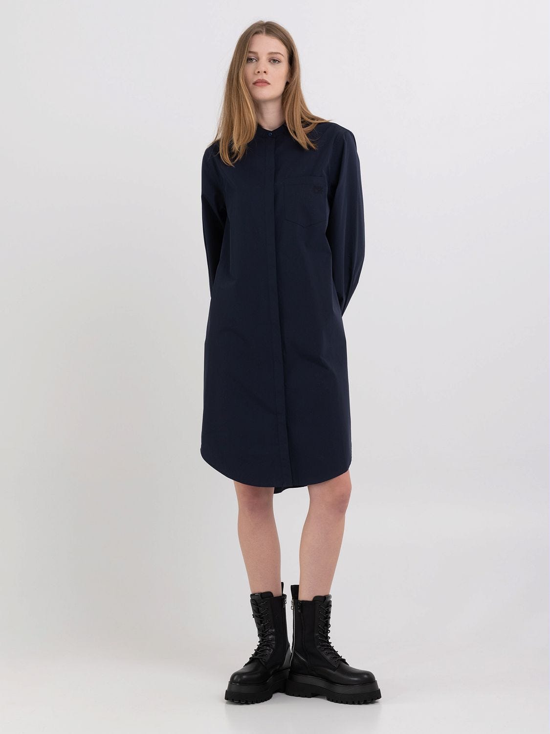 Navy shirt dress midi hot sale