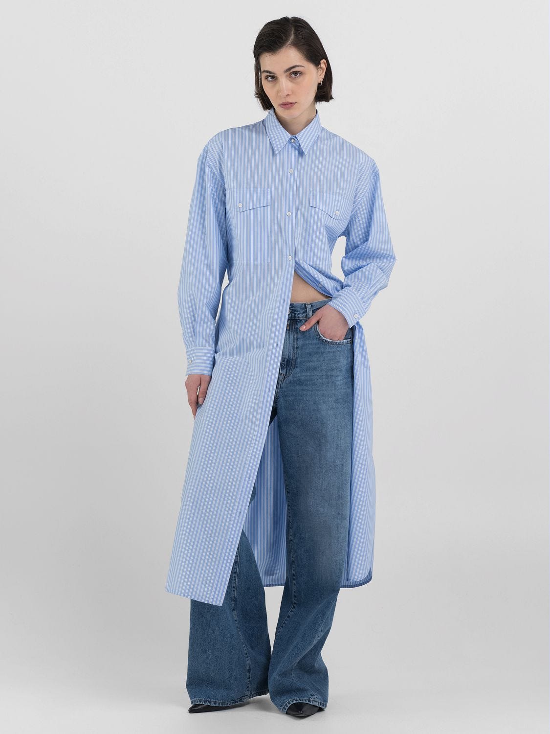 Grey striped shirt dress sales