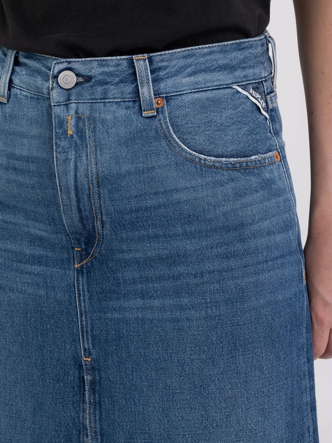 Knee length sales faded denim skirt