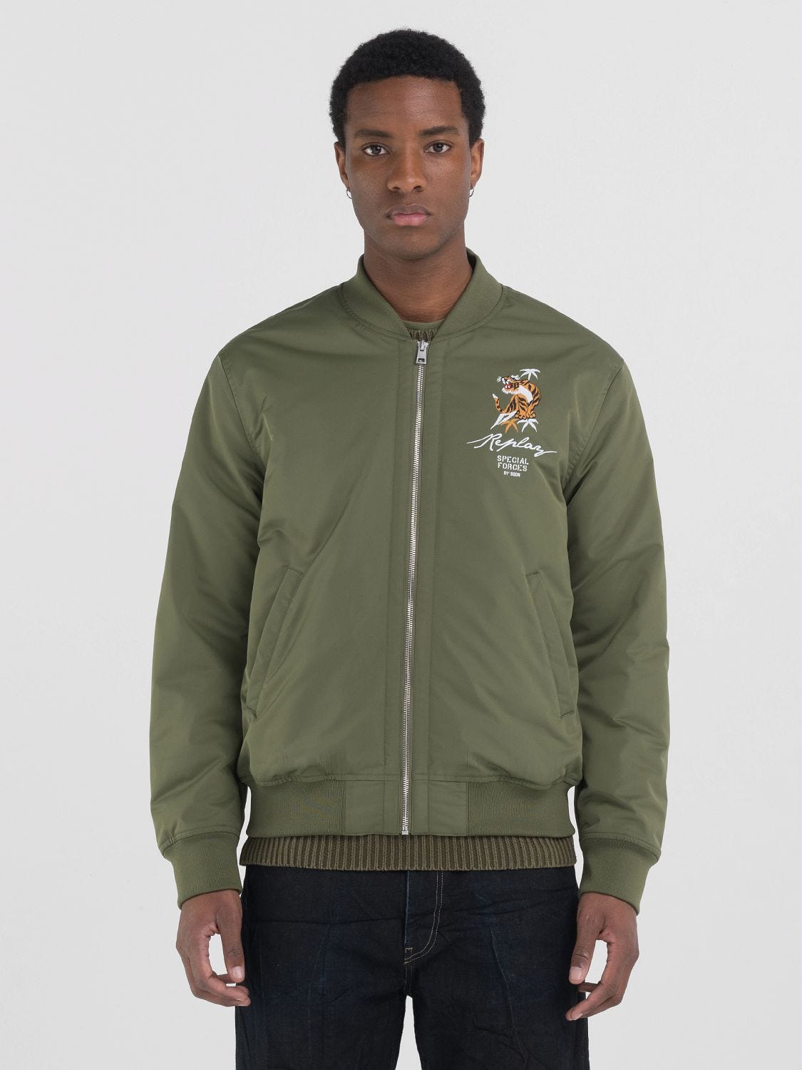 Green satin bomber jacket shop
