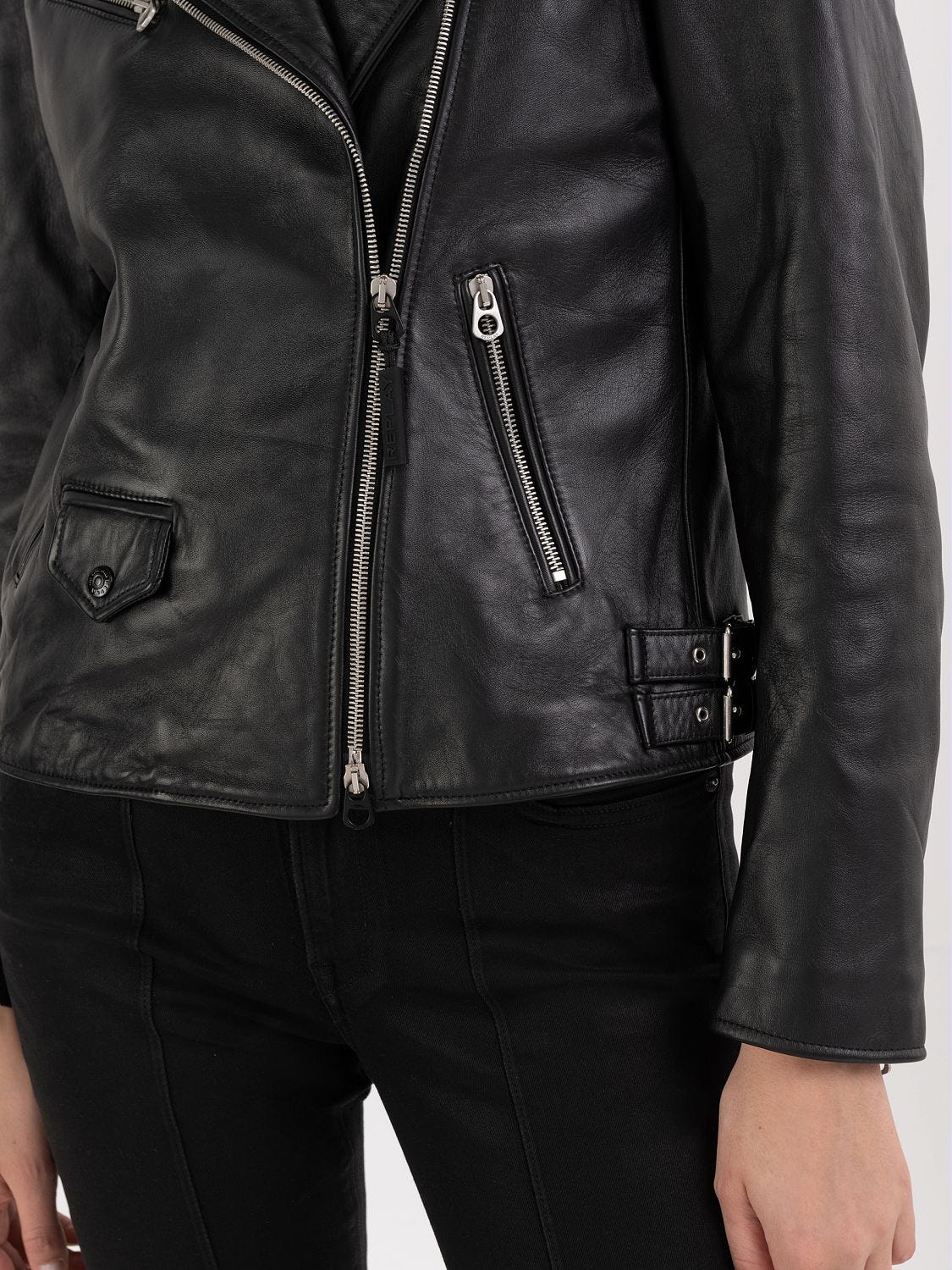 Ladies black store leather biker jackets