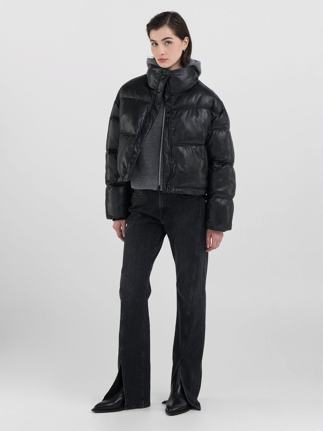 Black cropped padded puffer jacket shop
