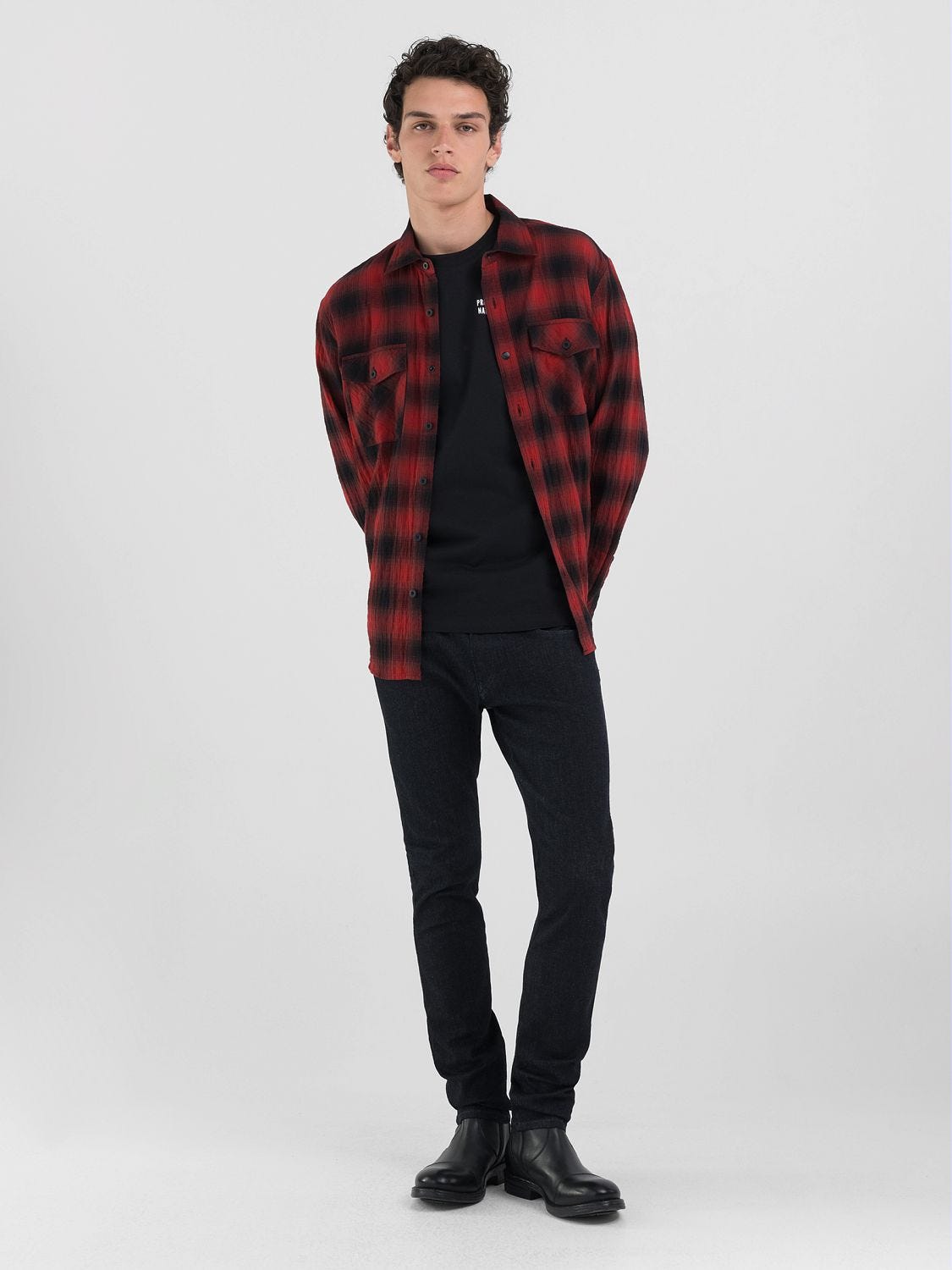 Black jeans plaid shirt outlet