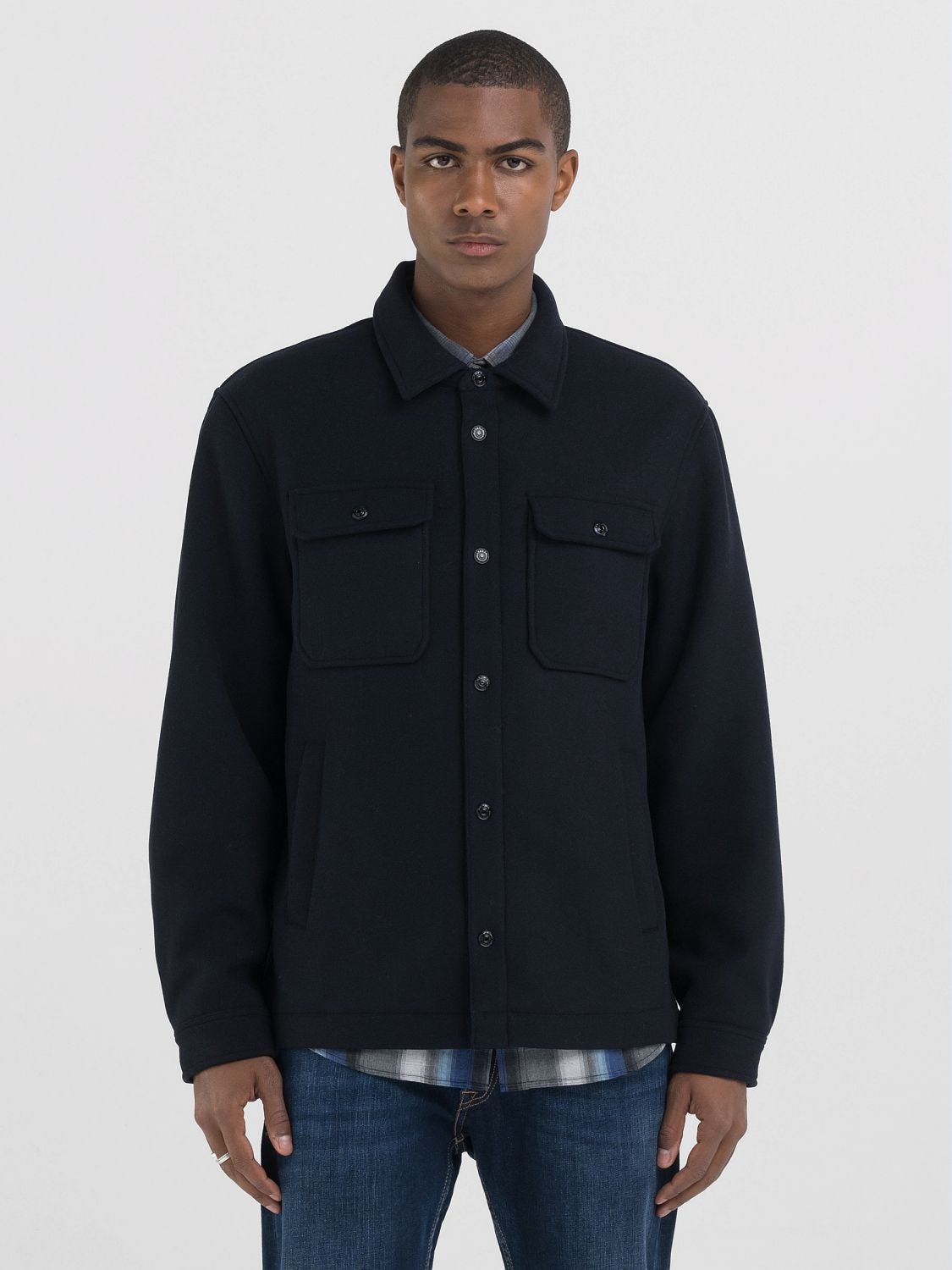 WOOL BLEND SHIRT JACKET WITH POCKETS