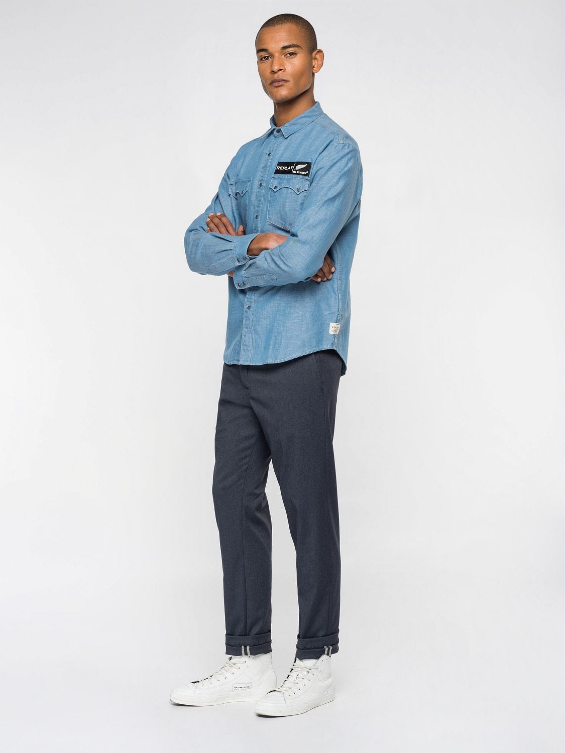 Camisa jeans discount replay