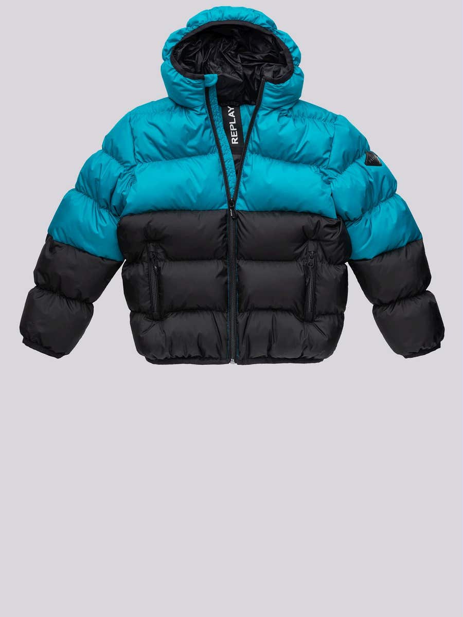 REPLAY Two-tone jacket with hood SB8204.050.89122C PEAFOWL/ BLACK 1