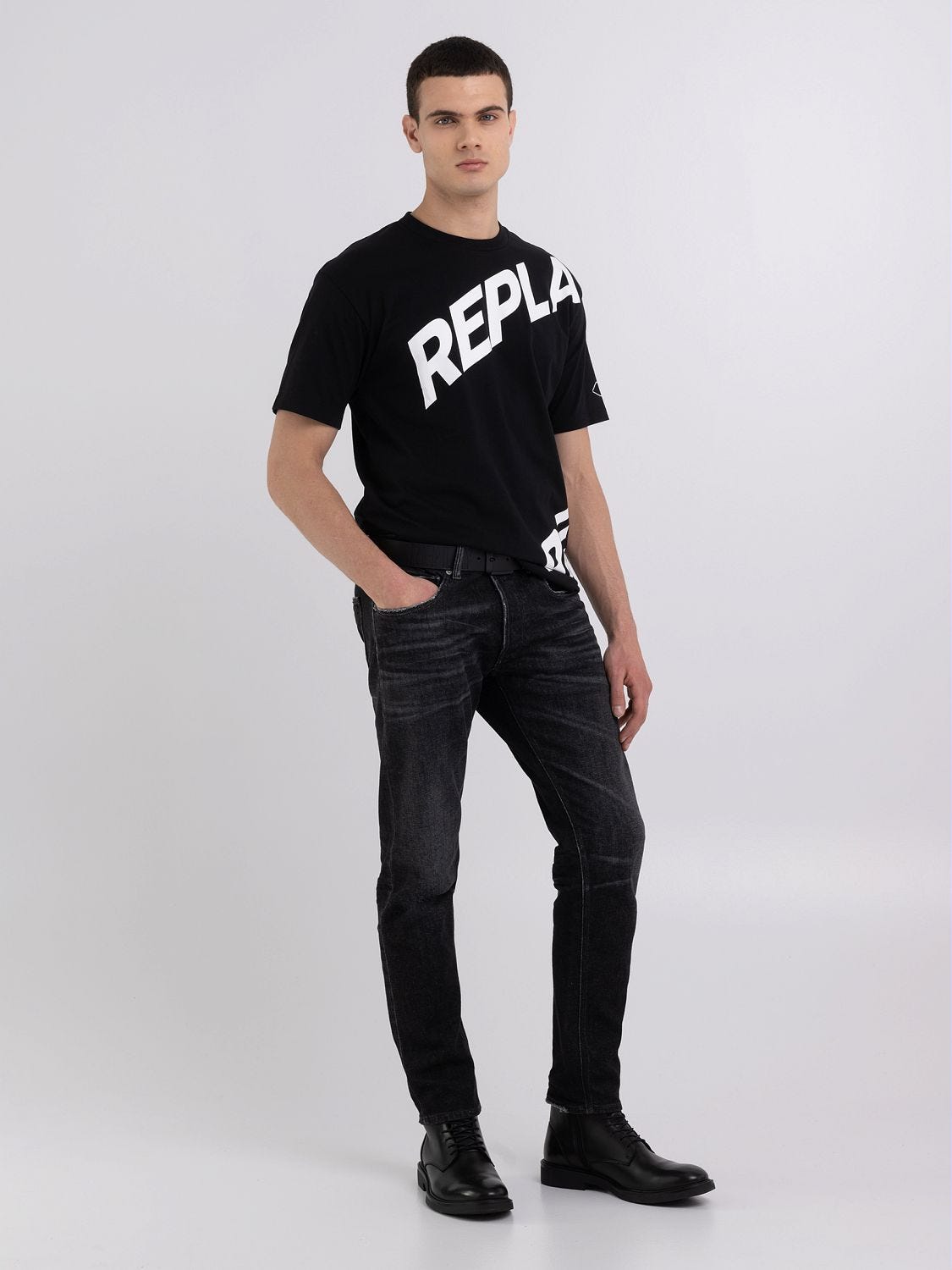 Replay blue sales jeans t shirt