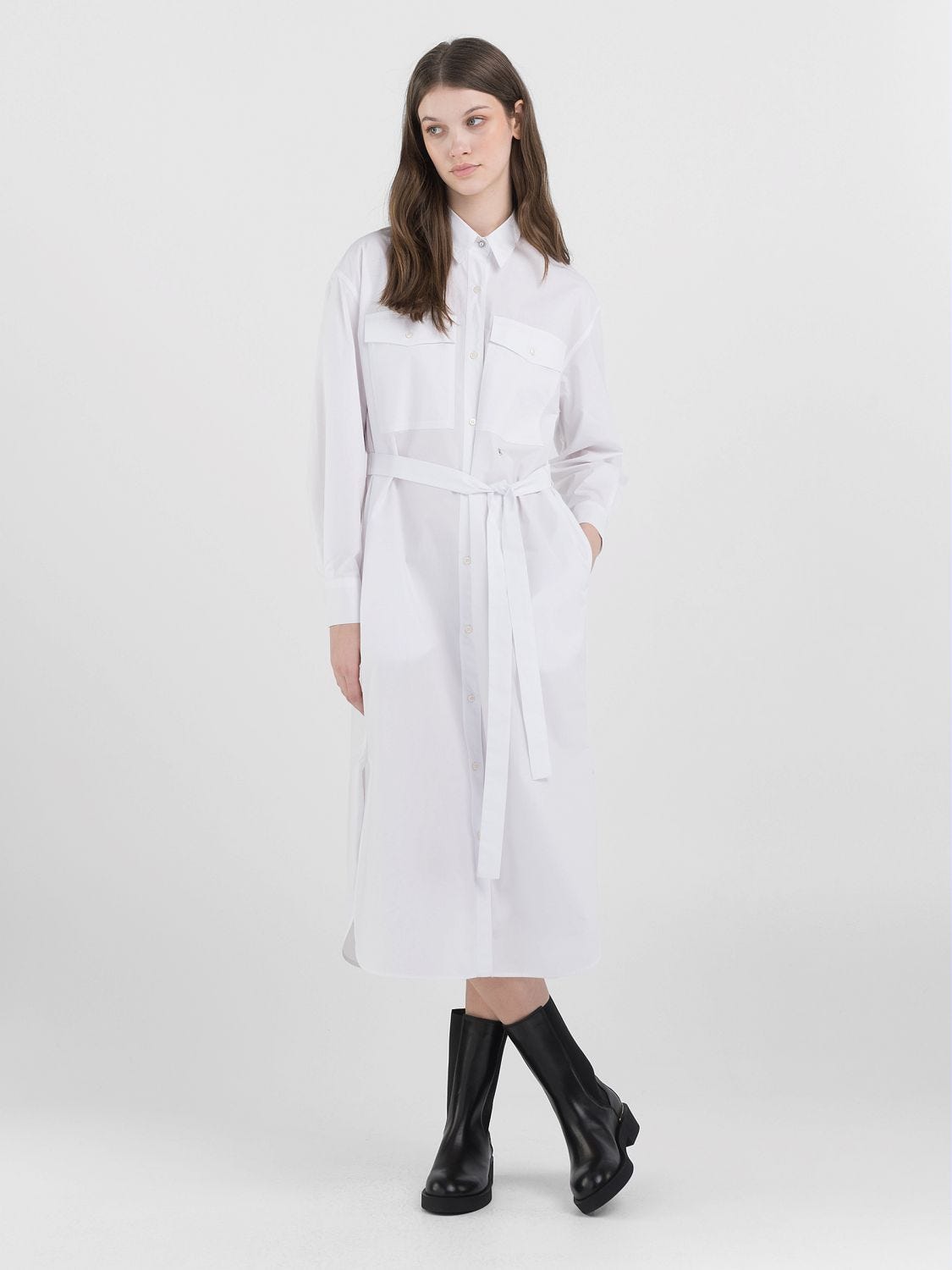 SOLID COLOUR MIDI SHIRT DRESS