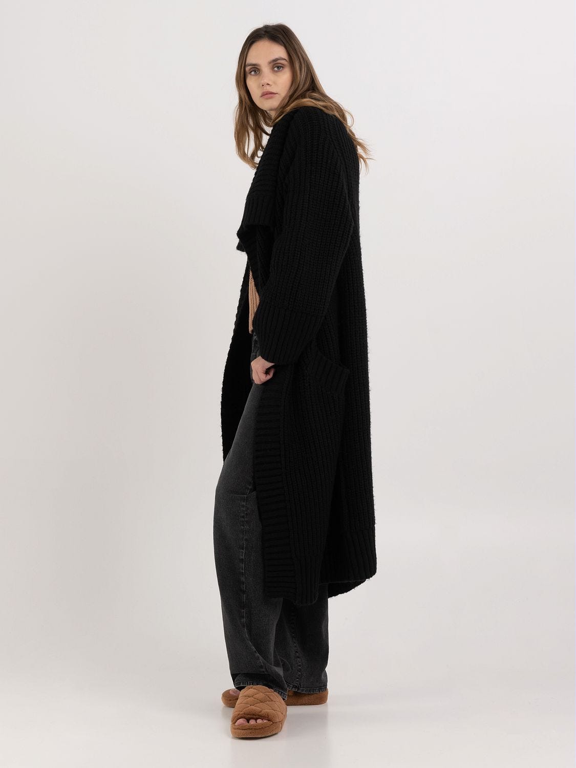 Open maxi cardigan in recycled wool blend