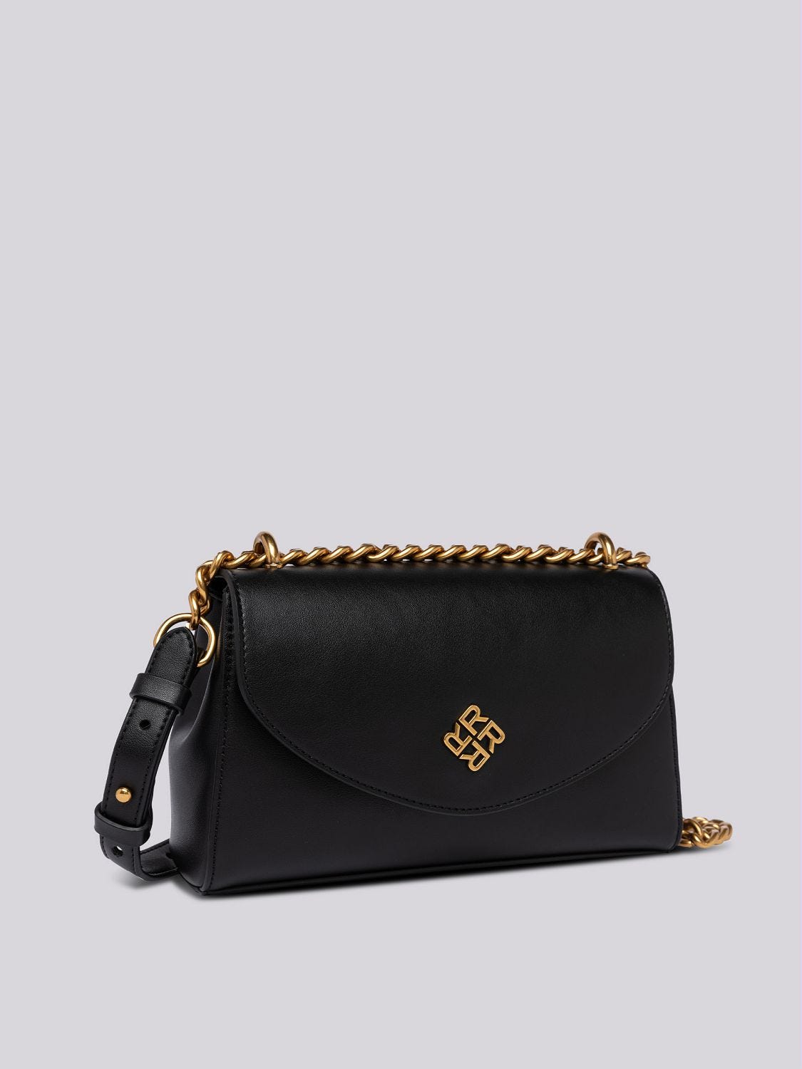 Black evening bag with shoulder strap outlet