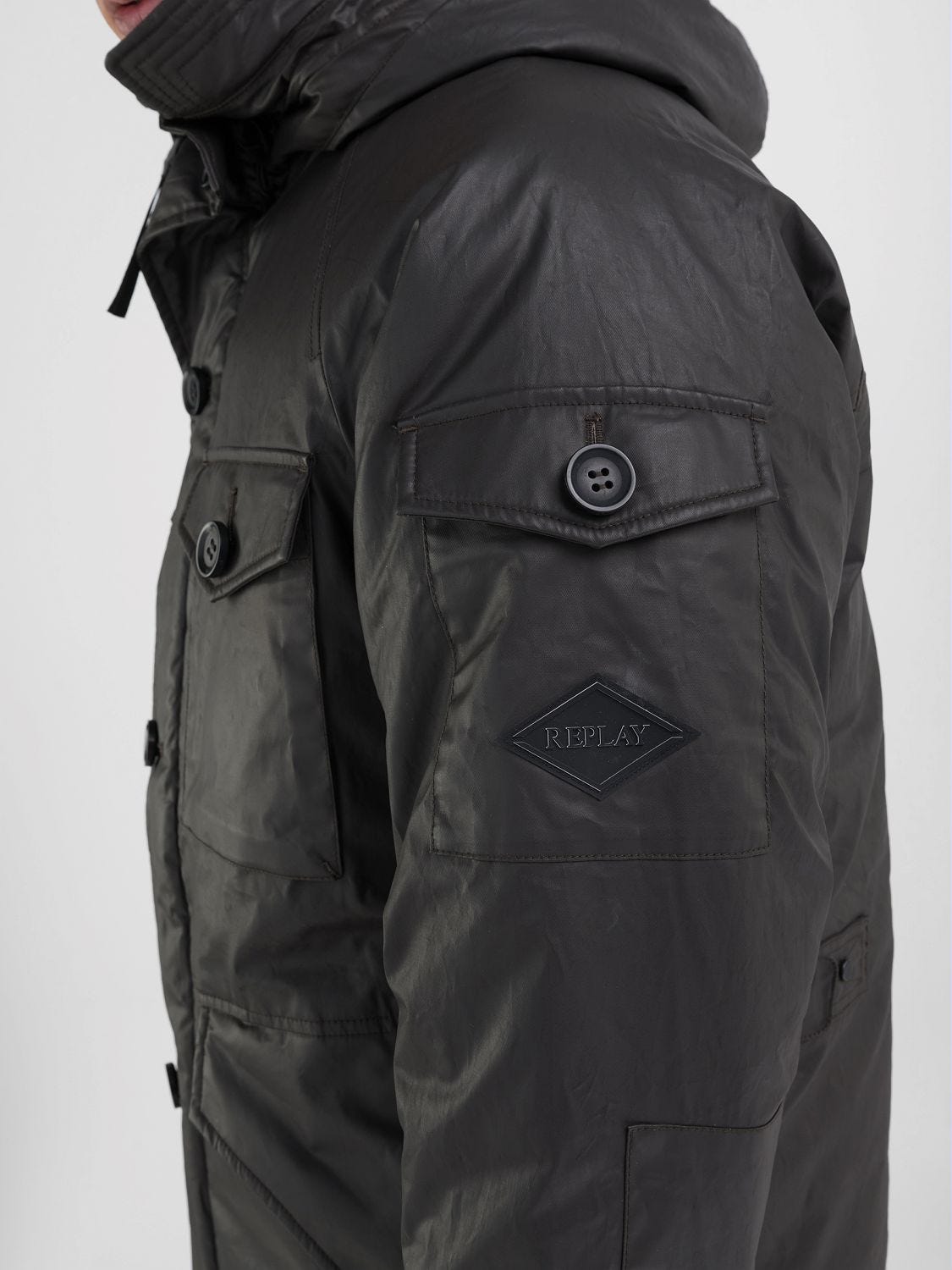 HOODED TWILL JACKET WITH POCKETS