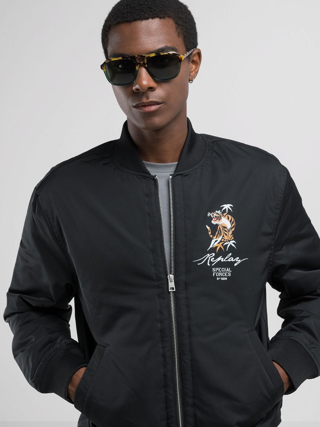 POLY SATIN BOMBER JACKET WITH TIGER
