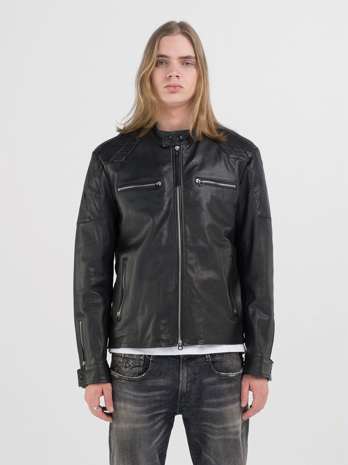 Replay leather jacket womens discount