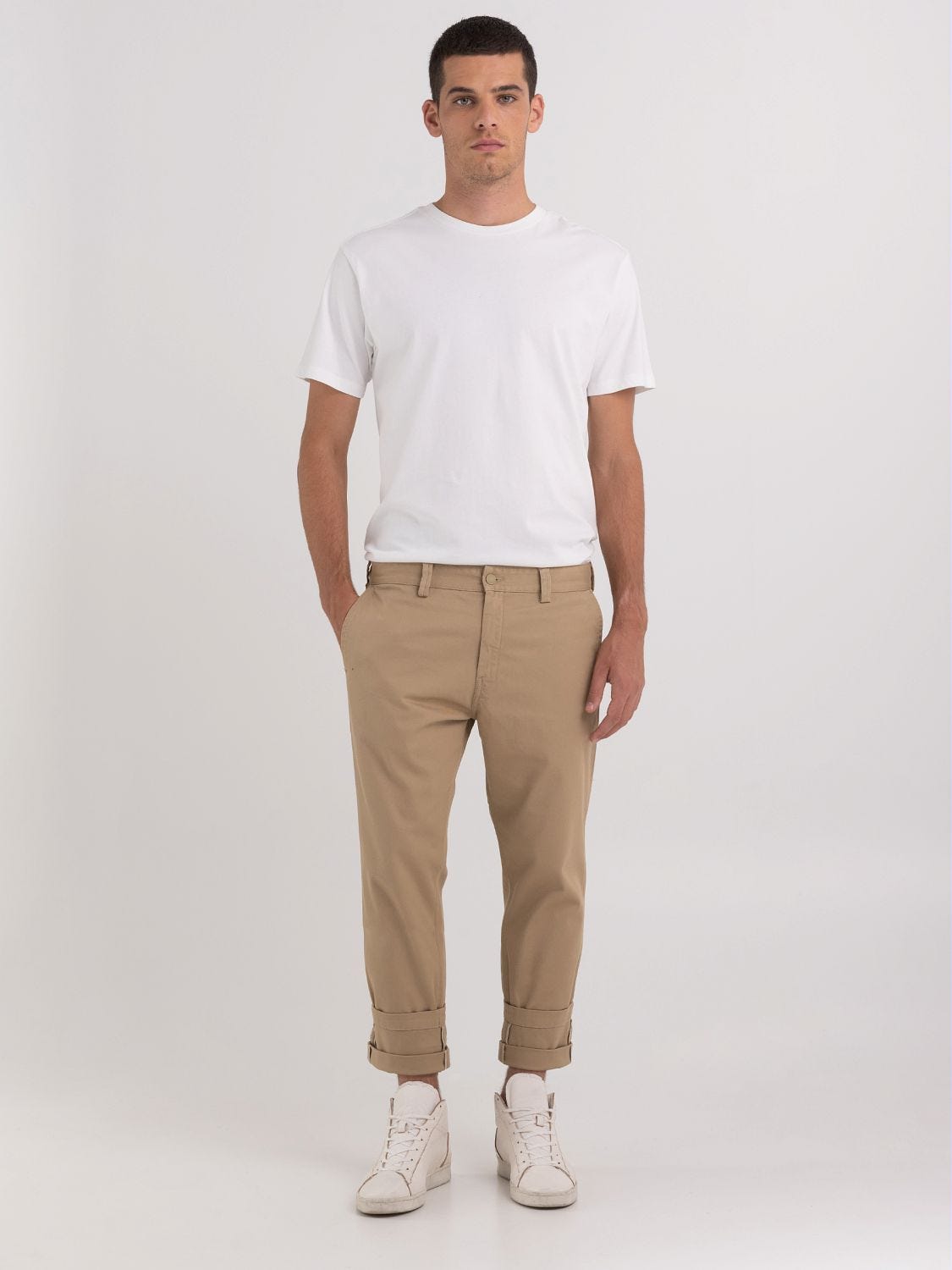 Khaki chinos with clearance white shirt