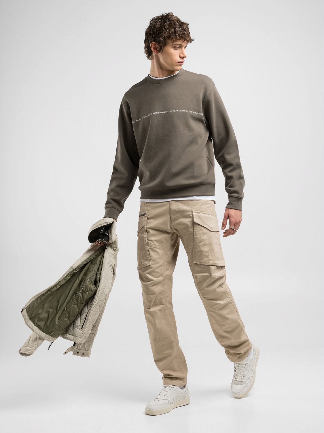 Khaki utility trousers sales