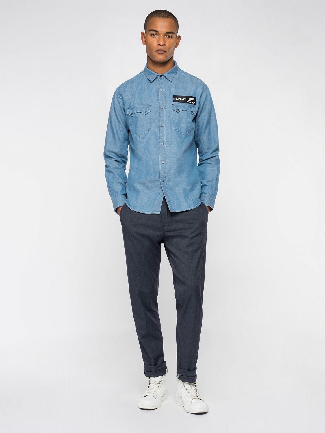 Replay blue deals jeans shirt