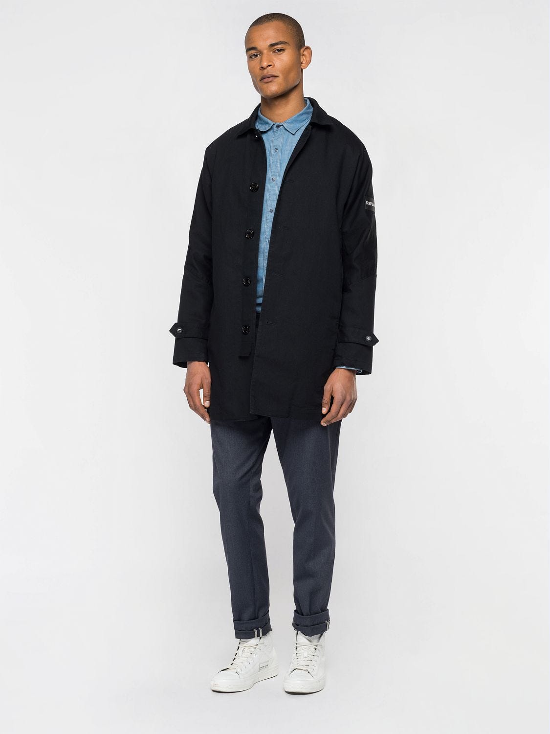 Men's denim trench coats sales