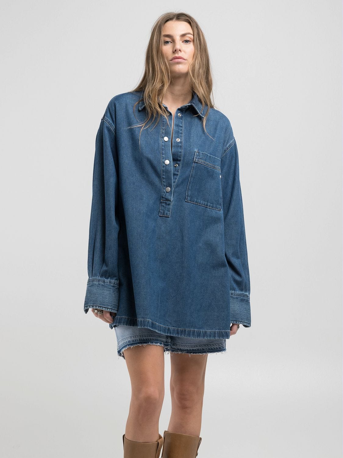 Oversized denim shirt Medium blue | Replay Jeans
