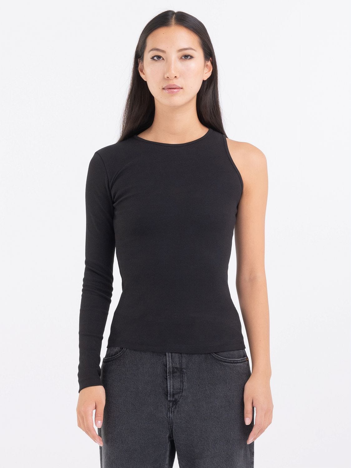 One shoulder ribbed t shirt