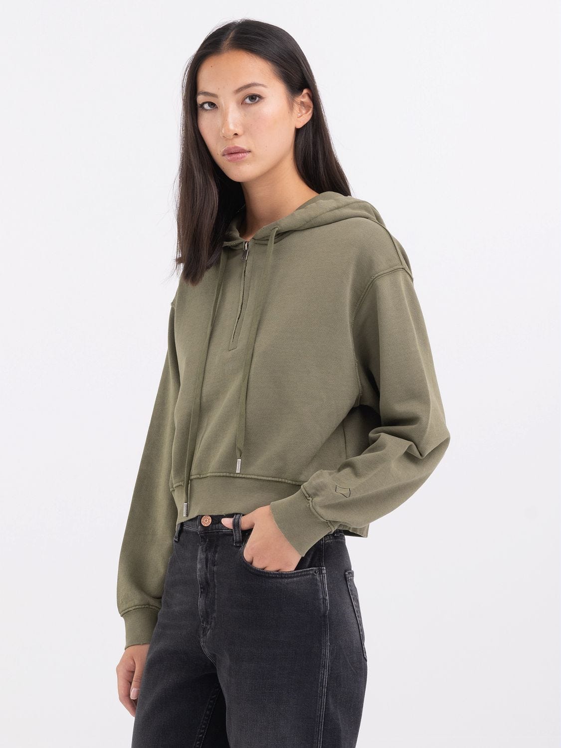 Olive cropped clearance hoodie
