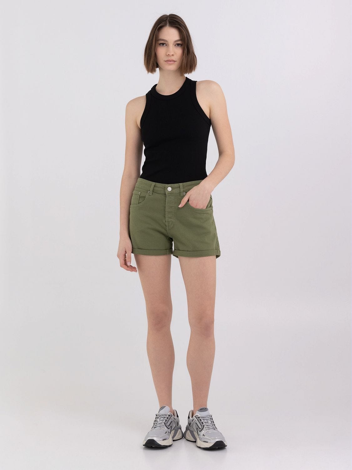 Army green clearance denim shorts