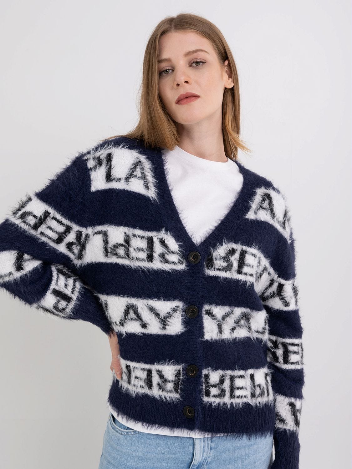Oversized cardigan sweater with stripes
