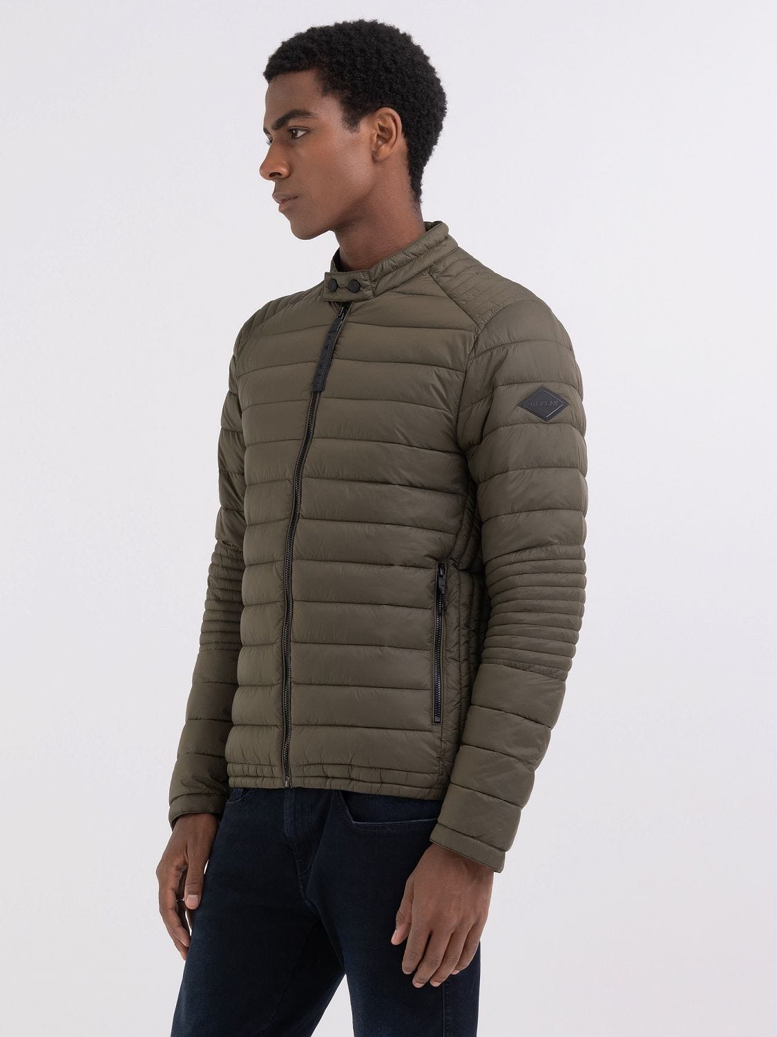 Full-zip technical fabric jacket Dark olive | Replay Jeans
